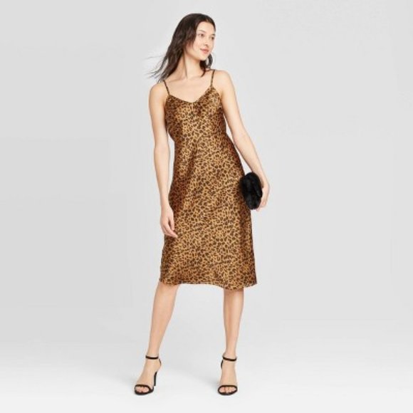 leopard print satin slip dress